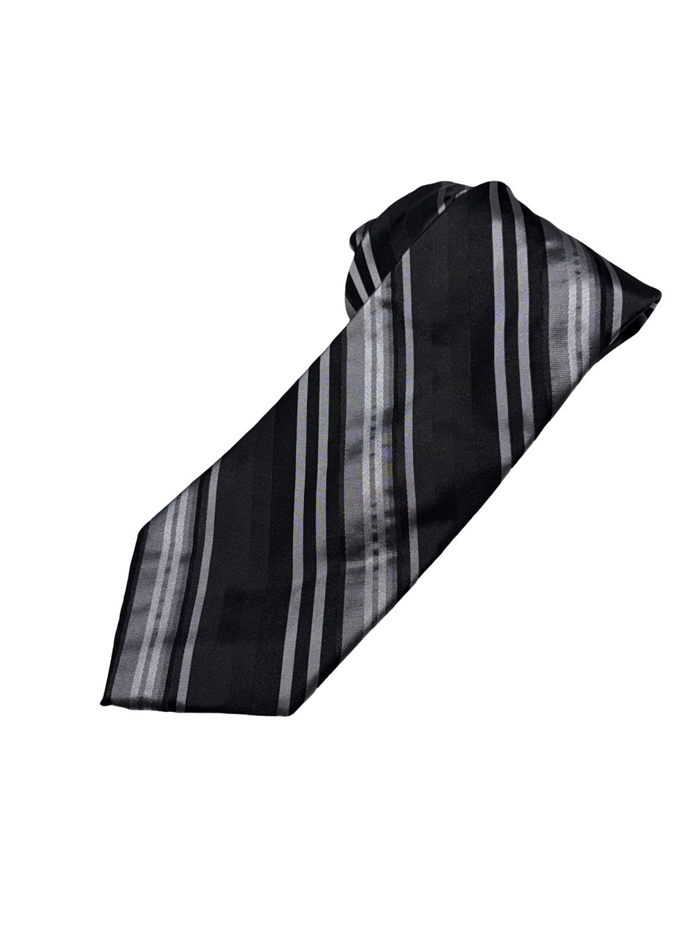Merona 100% Silk Tie Black Gray Silver Diagonal Stripe 3.5″ Wide